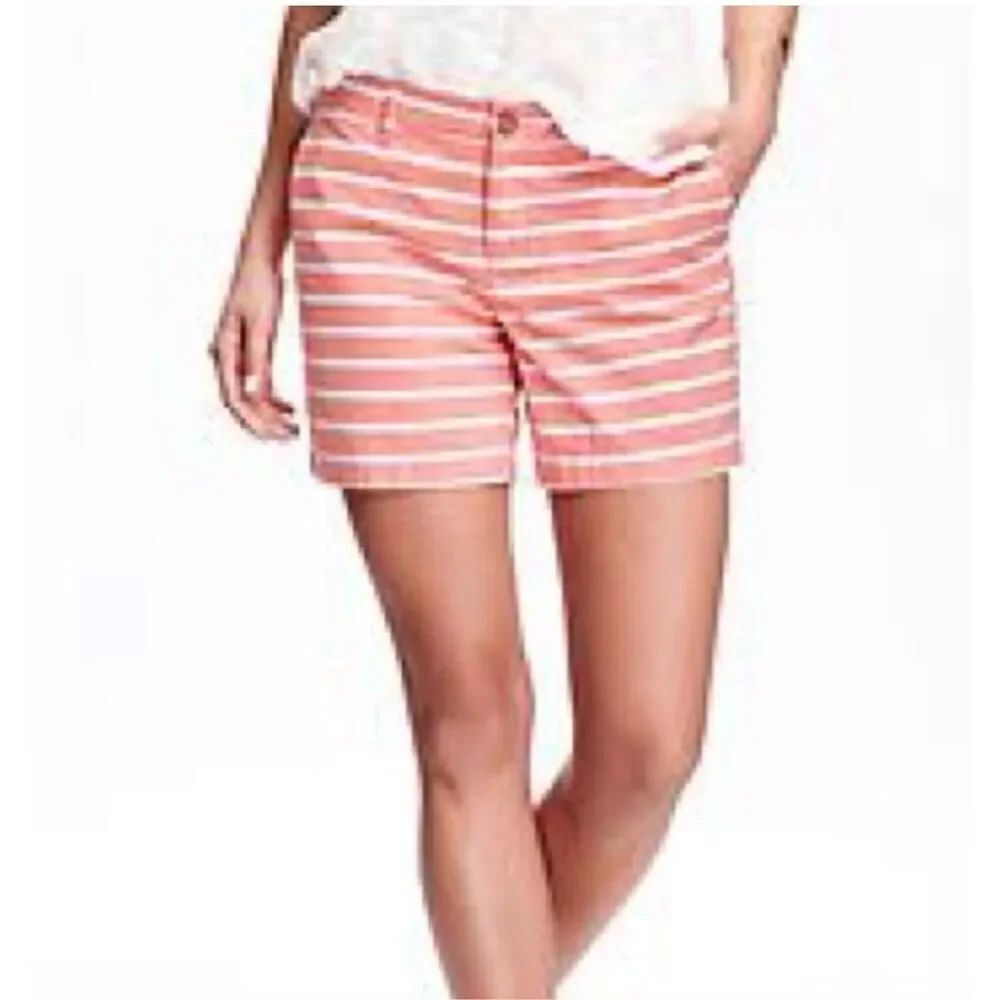 Womens Old Navy Coral & White Striped Weekend 5” Cotton Chino Shorts - Sz 14